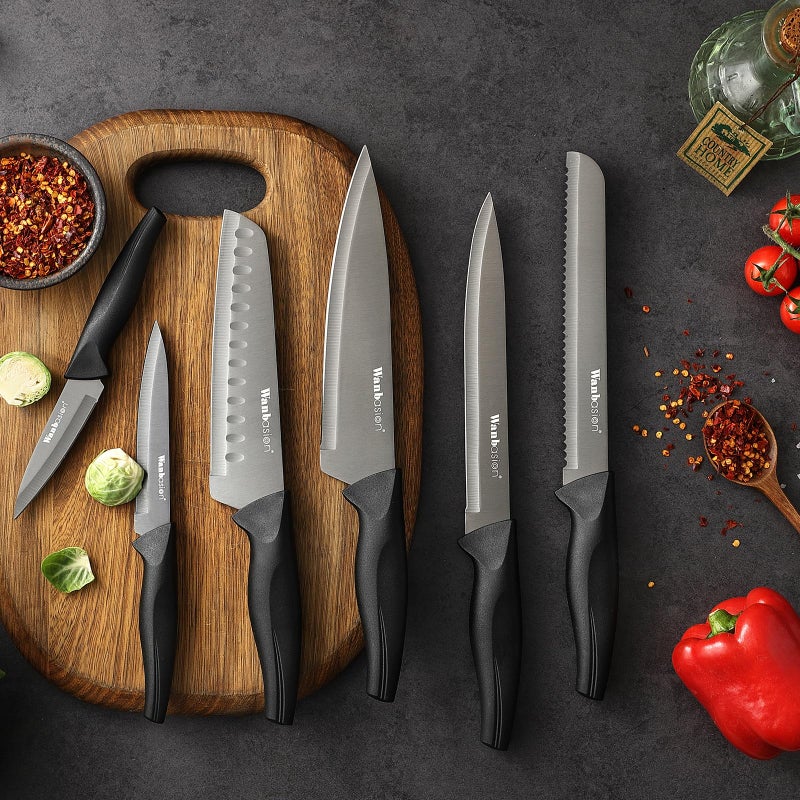 Wanbasion Black Stainless Steel Knife Set, Sharp Kitchen Knife Set Professional, Kitchen Knife Set Dishwasher Safe with Covers for Cooking - Image 2